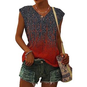 WNEEDU T-shirt Dames Zomer V Hals Tanktop Losse Blousetops Zomer Dames Luchtig met Kapmouwtjes Grijs Rood Verven M