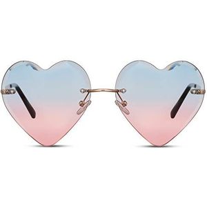 Cheapass Zonnebrillen Metaal randloos Hartvormig Gouden Frame met Blauw tot Roze Gradient Doorschijnende Lenzen UV400 bescherming Dames