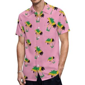 Palmbomen in Jamaica Kleuren Casual Heren Shirts Korte Mouw met Zak Zomer Strand Blouse Top XL