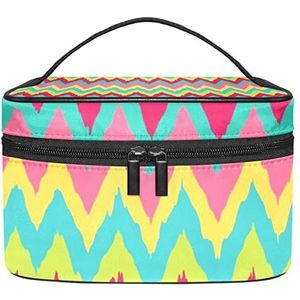 Draagbare Make-up Tas Reizen Cosmetische Zakken Voor Vrouwen Meisjes Rits Pouch Case Organizer Geel Roze Blauw Groen Chevron Patroon, Meerkleurig, 22.5x15x13.8cm/8.9x5.9x5.4in