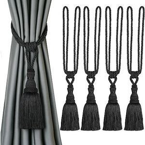 BEL AVENIR Gordijn Tiebacks Elegante Touwstropdassen Luxe Tassel Drape Holdbacks voor Home Office Decor(Zwart,4)