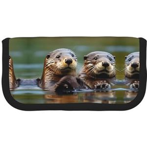 gopoo Otters Leuk Canvas Potlood Pouch - Georganiseerde Opslag voor Reizen & Dagelijks Gebruik Etui, Make-up Pouch