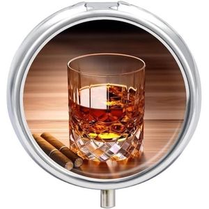Ronde pillendoos,Bruine drank in beker bedrukte pillen,Retro kleine pillendoosje,Reispillendoos, Draagbare medicijndoos met compartiment medicijnkoffer