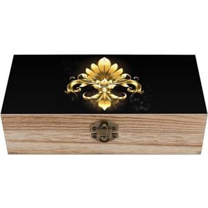 Golden Fleur De Lis Houten kist met scharnierend deksel voor aandenken, knutselen, doe-het-zelf opslag, sieraden, gepersonaliseerde drukcontainer