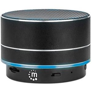 Manhattan Metallic LED Bluetooth draagbare draadloze outdoor mini-luidspreker, perfect voor reizen, zwart, compatibel met smartphone, tablet, pc, microfoon, 165310