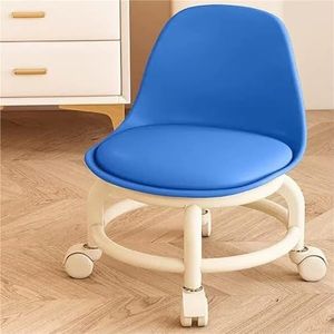 FXLUHAY Lage rolstoel wielkruk stoel PU lederen rolkruk stoelen op wielen voor thuiskantoor fitness ronde roller stoel kruk (blauw)
