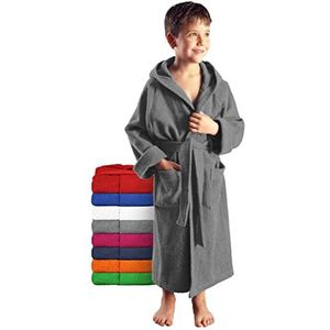 Arus - Kinderbadjas, 100% Katoenen Badstof, met capuchon, Grijs, 128