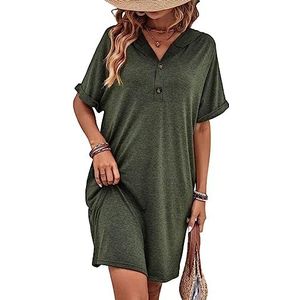jurken voor dames T-shirtjurk met vleermuismouwen en knoopdetail (Color : Army Green, Size : X-Small)