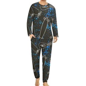 Skateboard achtergrond comfortabele heren pyjama set ronde hals lange mouwen loungewear met zakken XL