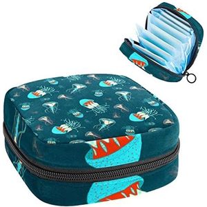 kwallen blauw Modieus, Periode Pouch Draagbaar,Tampon Opbergtas,Tampon Houder voor Portemonnee Vrouwelijke Product Organizer, Meerkleurig, 4.7x6.6x6.6 in/12x17x17 cm