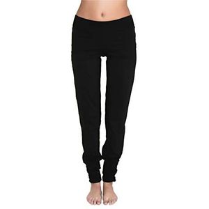 Leela Cotton Yogabroek voor dames, biologisch katoen, vrijetijdsbroek, sportbroek, pilates, zwart, M