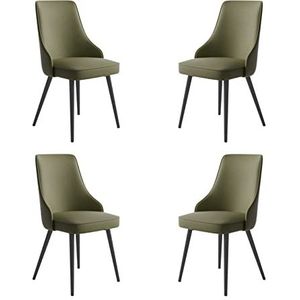 GEIRONV Woonkamer Zij stoelen Set van 4, zwarte benen lounge teller stoelen Pu Lederen waterdichte keuken eetkamerstoelen Eetstoelen (Color : Army green, Size : Black feet)