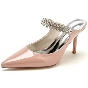 EICOFF Bruids Bruiloft Schoenen Dames Slip-op Pumps Hoge Hakken Gesloten Teen Trouwschoenen Strass Partij Werk Avondsandalen,Nude pink,35 EU