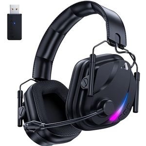 Vakedy Draadloze gaming headset, Bluetooth gaming headset met microfoon voor PS5, PS4, pc, switch, Mac, mobiel, draadloze gaming hoofdtelefoon met twee modi, zwart