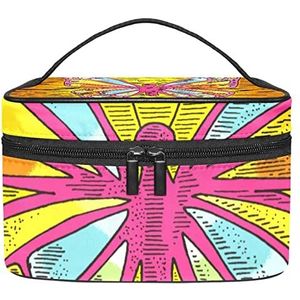 Reizen Make-up Cosmetische Case Opbergtas Vlinder Lijn Tekening Cosmetische Tas Draagbare Voor Meisjes Vrouwen, Meerkleurig, 22.5x15x13.8cm/8.9x5.9x5.4in