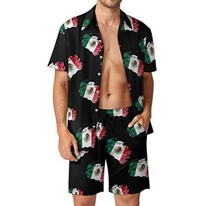 Vintage Mexico Vlag Mannen Hawaiiaanse Bijpassende Set 2 Stuk Outfits Button Down Shirts En Shorts Voor Strand Vakantie