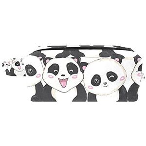 Leuke kleine panda roze patroon draagbare cosmetische tas voor vrouwen meisjes, zachte spons toilettas reistas met handvat en rits, draagbare vierkante make-up tas, Multi kleuren 02, 8.2x3.1x3.5 in/21x8x9 cm,