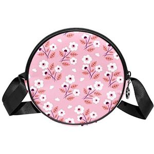 Ronde Crossbody Tas Messenger Bag Purse voor Vrouwen Roze Wild Little Flower Patroon, Meerkleurig, 6.7x6.7x2.3 in, Sling Rugzakken