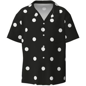 EdWal Zwart-wit Polka Dot Print Heren Korte Mouw Button Down Shirts Casual Losse Fit Zomer Strand Shirts Heren Jurk Shirts, Zwart, L