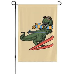 30 x 45 cm (12x18 inch) Outdoor Dubbelzijdig Gedrukt Tuin Vlag, Trex Ski Sport Dinosaurus Adventure Print, Home Decor Yard Gazon Opknoping Vlaggen