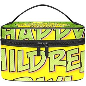 Make-up Organizer Bag, Reizen Make-up Tas Organizer Case Draagbare Cosmetische Tas voor Vrouwen en Meisjes Toiletartikelen Gelukkige Groene Achtergrond, Meerkleurig, 22.5x15x13.8cm/8.9x5.9x5.4in