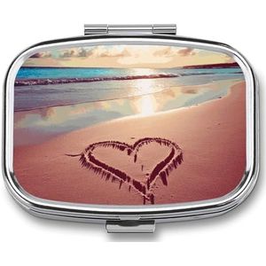 Love Beach Pillenetui met 2 compartimenten, pillenorganizer, draagbaar, vierkant, pillendoos, organizer voor vitaminepillen voor zakportemonnee en reizen