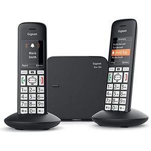 Gigaset E375 / E370 Duo Black Edition draadloze telefoon voor senioren, met grote knoppen en SOS-functie, eenvoudige bediening, extra groot kleurendisplay, eenvoudige bediening