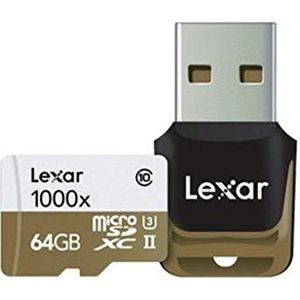Lexar LSDMI64GCBEU1000R Professional Class 10 1000x Micro SDHC UHS-II geheugenkaart met USB-kaartlezer, 64 GB