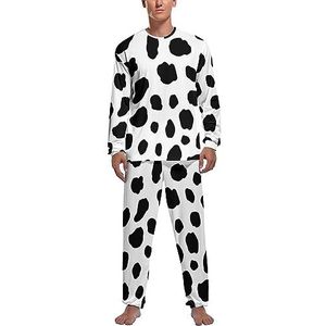 Dalmatische print zachte heren pyjama set comfortabele lange mouwen loungewear top en broek geschenken S