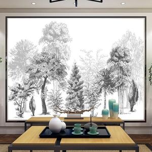 Eenvoudige Zwart Wit Schets Abstract Bos 3D Behang Decoratief Zijden Look Studie Eetkamer Woonkamer Slaapkamer Bank TV Achtergrond Muur-300cm×210cm