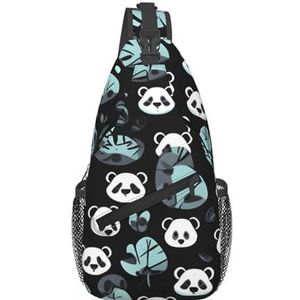 Black Mystery geschikt voor sport, hardlopen, reizen, outdoor crossbodytassen voor heren en dames, Zwart-wit Panda Gezicht, Eén maat, Retro