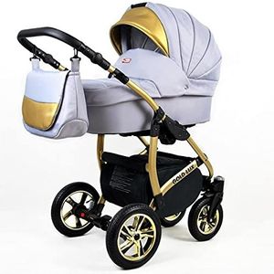 Lux4Kids Pram Pushchair Stroller 3in1 Megaset Buggy Autostoel Babystoel Sportstoel Isofix Golden Glow Silver 2in1 Zonder autostoel