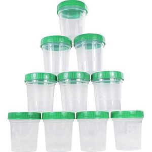 Medi-Inn Urinebeker met schroefdeksel, groen, 10 stuks, lekvrij en geschikt voor de vriezer, 125 ml inhoud tot 100 ml gegradueerd, mat schrijfveld