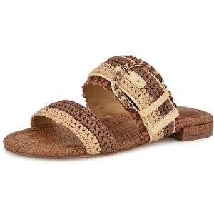 Nine West Sameey platte sandaal voor dames, donkerbruin/natuurlijk multi 200, 4 UK, Donkerbruin Natural Multi 200, 37 EU