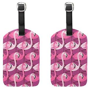 EZIOLY Paars Flamingo Cruise Bagagelabels Koffer Etiketten Zak, 2 Pack, Meerkleurig, 12.5x7 cm