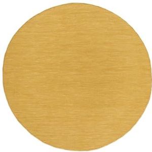 RugVista Handloom flat, Vloerkleed, Kelim Modern, Ø 150 cm, Rond, Laagpolig, Woonkamer, Slaapkamer, Hal, Alleen chemisch reinigen, Care & Fair gecertificeerd, Geel