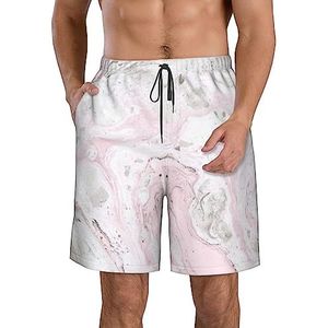 PHTZEZFC Roze abstracte inkt marmer grijze artistieke print heren strandshorts - lichtgewicht, sneldrogende zwembroek met trekkoord en zakken, Wit, S