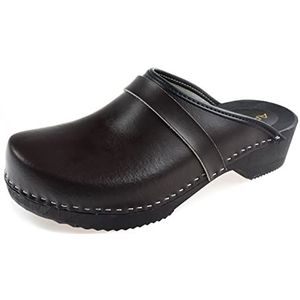 APREGGIO Clogs voor heren, lederen houten schoenen, comfortabele houten schoenen, praktische tuinklompen, donkerbruin, 41 EU