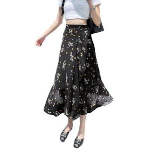 GerRit Skirt Flower Printing A-line Skirts Summer Spring High Waist Vintage Women's Midi Length Skirts-color 8-one Size