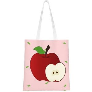 Cartoon Red Apple Women's Canvas Tote Bag, Herbruikbare schoudertas, Een mooi milieuvriendelijk cadeau voor meisjes, leraren, moeders., Cartoon Rode Appel, Eén maat