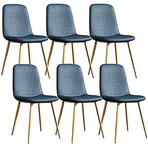 GEIRONV Moderne eetkamerstoelen set van 6, for woonkamer slaapkamer kantoor lounge stoelen met metalen poten PU lederen rugleuningen barkruk Eetstoelen (Color : Blue, Size : 43x55x82cm)