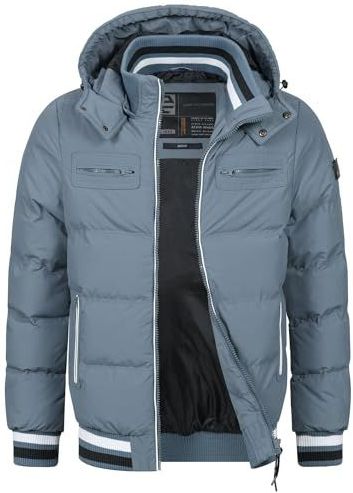 Indicode Marlon gewatteerde jas voor heren in donsjas-look | winterjas overgangsjas, Blue Grey, S