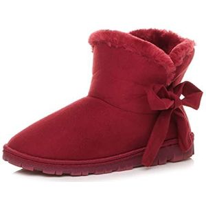 AJVANI Dames platte strik pull-on gezellige faux schapenvacht bont gevoerde enkellaarzen slofjes slippers maat, Bessen Rood, 41 EU