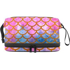 Grote capaciteit reizen cosmetische tas,Zeemeermin schaal regenboog,Make-up tas,Waterdichte make-up tas organisator, Meerkleurig, 27x15x14 cm/10.6x5.9x5.5 in