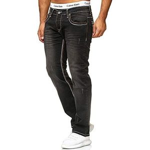 OneRedox Heren Jeans Denim Slim Fit Used Design Model 5173, 5173 zwart, 32W x 32L