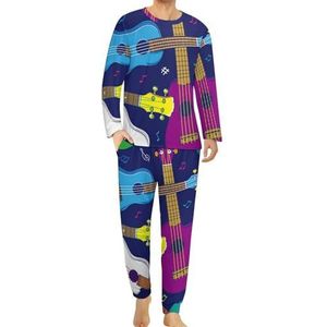 Hawaiiaanse beginner ukelele comfortabele heren pyjama set ronde hals lange mouwen loungewear met zakken 5XL