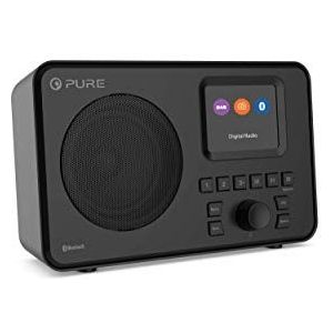 Pure Elan One Draagbare DAB+ radio met Bluetooth 5.0 (DAB/DAB+ en FM-radio, 2,4 inch TFT-display, 20 zendergeheugen, 3 vooringestelde toetsen, 3,5 mm AUX-aansluiting, werkt op batterijen, USB), zwart