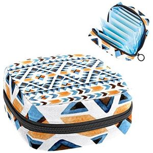 Maandverband Opbergtas,Draagbaar maandverband Opbergzak,Geometrisch aquarel patroon, Meerkleurig, 4.7x6.6x6.6 in/12x17x17 cm