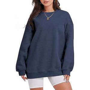 Dames schattige lichtgewicht sweatshirts met lange mouwen, ronde hals, oversized grafische hoodie, tops, losse blouses (Color : 11 dark bule, Size : XS)