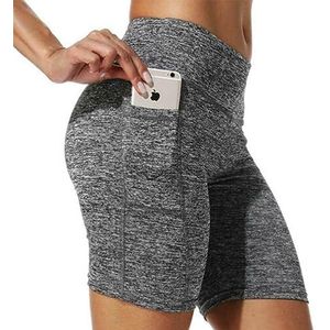 Boolavard Shorts voor dames met zakken - hoge taille buikcontrole workout yoga hardlopen gym korte broek, Grijs, XXL